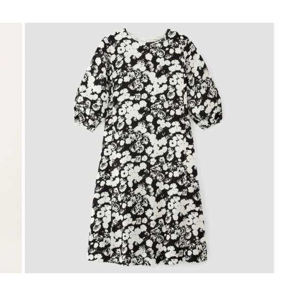 Everlane The Linen A-Line Midi Dress Black & White Floral Size M - Picture 2 of 9